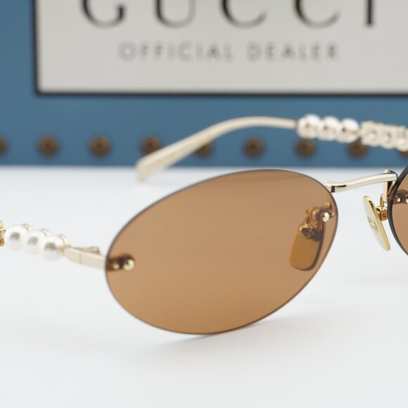 Gucci GG1922S 003 Oval Sunglasses - Endura Gold with White Pearl/Brown main image 8